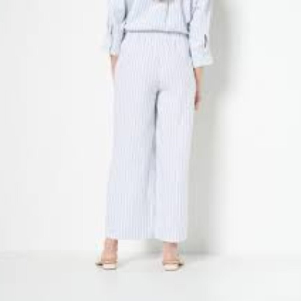 J Jason Wu Reg Linen Blend Wide Leg Crop Pants French Blue